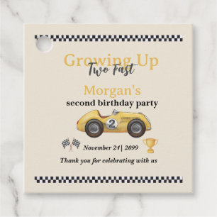 Growing Up Two Fast Yellow Race Car Kids 2nd  Favour Tags