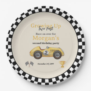 Growing Up Two Fast Yellow Race Car Kids 2nd  Paper Plate