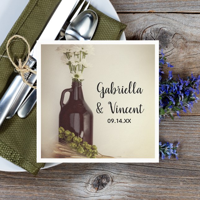 Growler, Hops and Daisies Brewery Wedding Napkin (Creator Uploaded)