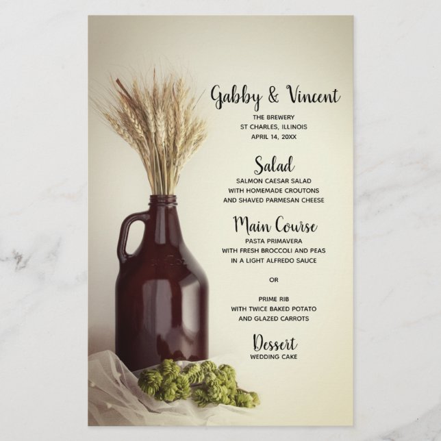 Growler, Hops and Wheat Brewery Wedding Menu (Front)