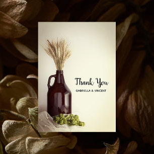 Growler, Hops and Wheat Brewery Wedding Thank You Card