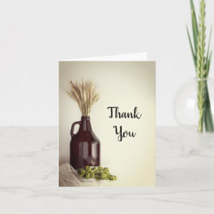 Growler, Hops and Wheat Brewery Wedding Thank You Card