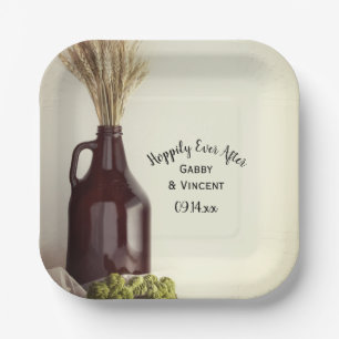 Growler Hops Wheat Hoppily Ever After Wedding  Paper Plate