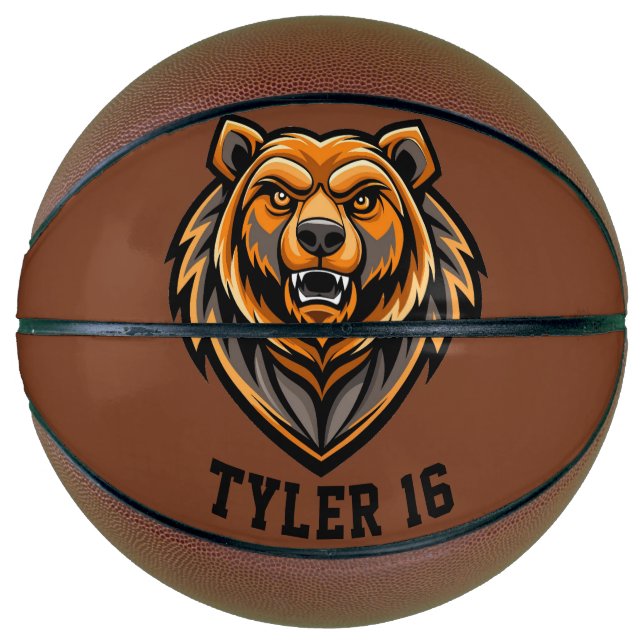 Growling Bear Logo Personalise Basketball (Front)