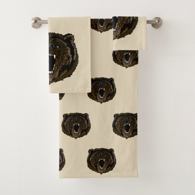Growling Grizzly Bear Bath Towel Set (Insitu)