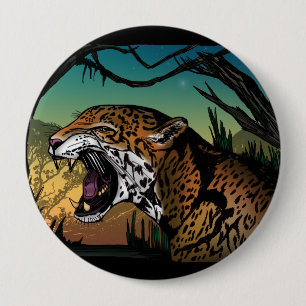 Growling Jaguar Jungle Aesthetic – Fierce Wildlife 10 Cm Round Badge