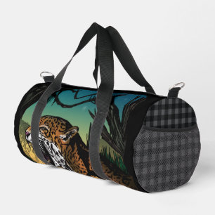 Growling Jaguar Jungle Art – Wild Cat Teal Yellow Duffle Bag