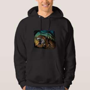 Growling Jaguar Jungle Design – Wild Cat Teal Yell Hoodie