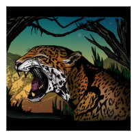 Growling Jaguar Jungle Wall Art – Wild Cat Teal Ye
