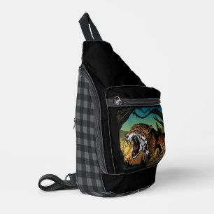 Growling Jaguar Jungle – Wild Cat Teal Yellow Sling Bag