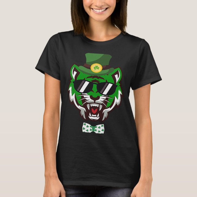 Growling mouth open Bengal Tiger Sunglasses St Pat T-Shirt (Front)
