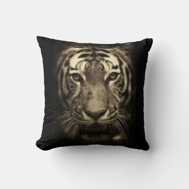 Growling Tiger Face in Sepia Tones Cushion (Front)