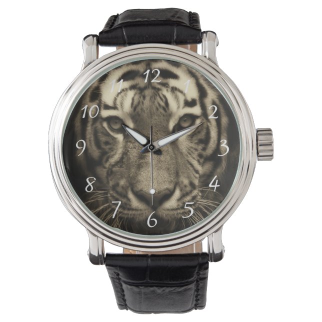 Growling Tiger Face in Sepia Tones Watch (Front)