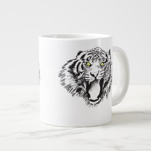 Growling Tiger in Black with Yellow Eyes Large Coffee Mug