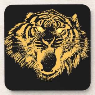 Growling Tiger in Orange With Yellow Eyes Coaster