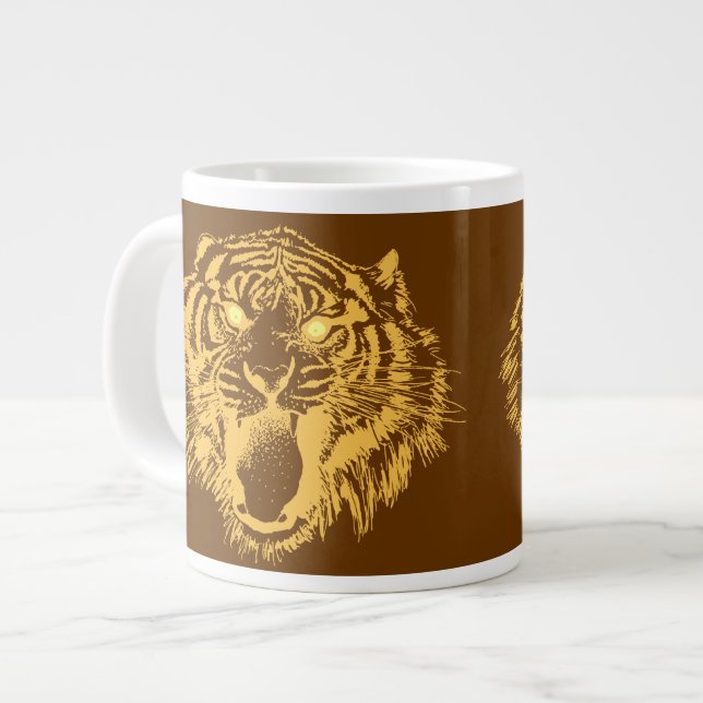 Growling Tiger in Orange With Yellow Eyes Large Coffee Mug (Front Left)