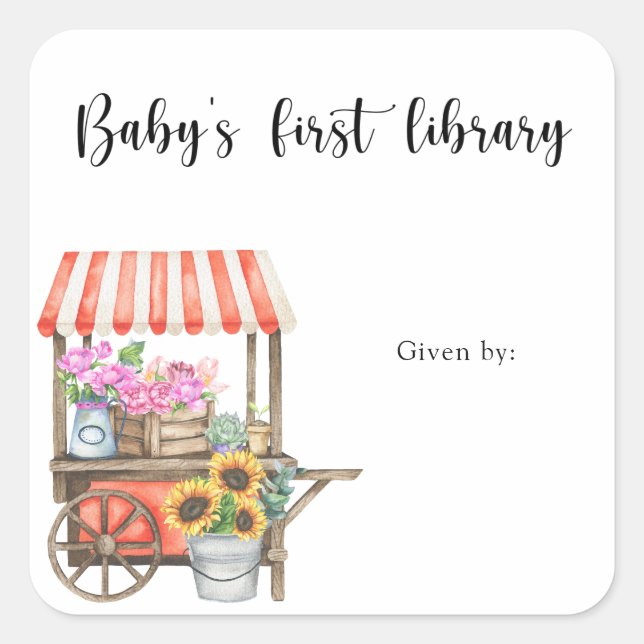 Grown Baby Shower bookplate - baby's first library Square Sticker (Front)