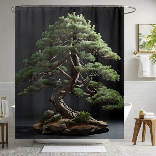 Grown Bonsai Pine Tree in Black Backdrop Shower Curtain