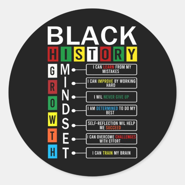 Growth Mindset Definition Cool Black History Month Classic Round Sticker (Front)