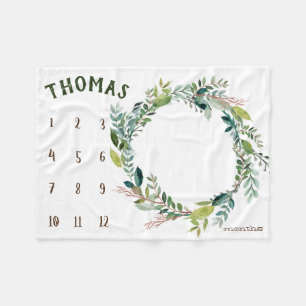 Growth tracker -  Green branches Milestone Fleece Blanket