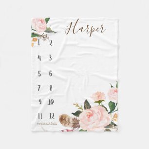 Growth tracker - Milestone - Boho watercolor Fleece Blanket