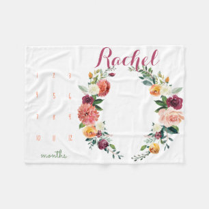Growth tracker - Milestone girl flowers Fleece Blanket