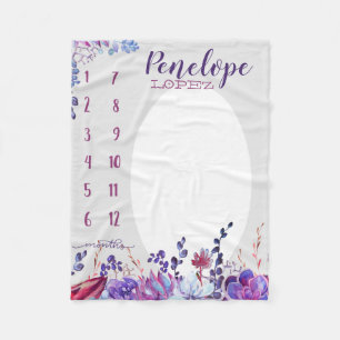 Growth tracker - Milestone - Purple watercolor Fleece Blanket