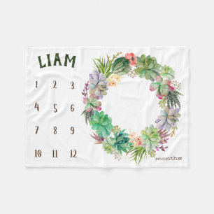 Growth tracker - Milestone - Succulent wreath Fleece Blanket