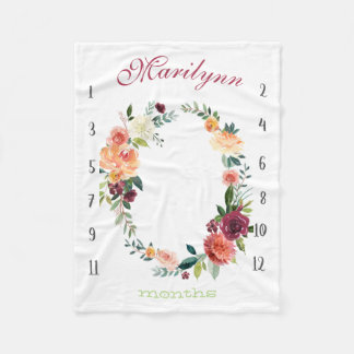 Growth tracker - Milestone watercolor flowers with Fleece Blanket