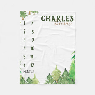 Growth tracker - Milestone - Woodland forest Fleece Blanket