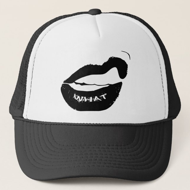 Grr What! Black Lipstick and clinched teeth Trucker Hat (Front)