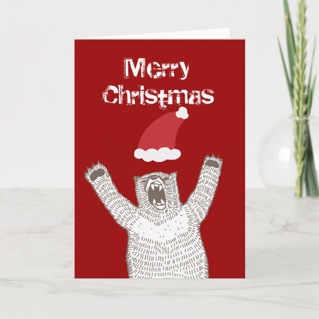 Grrr! Roaring Bear Christmas Greeting Card (Front)
