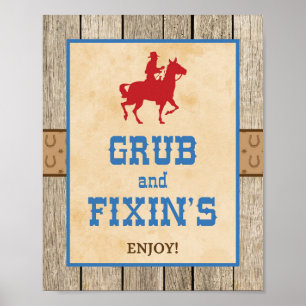 Grub & Fixin's Cowboy Western Party Sign