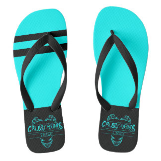 Grubby Hands Studio Cyan and Black Flip Flops