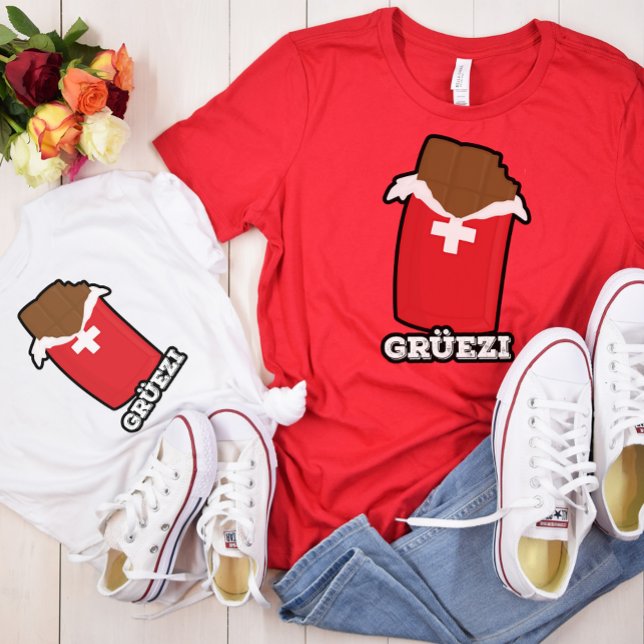 Grüezi - Hello in Swiss on a Swiss Chocolate T-Shirt (Creator Uploaded)