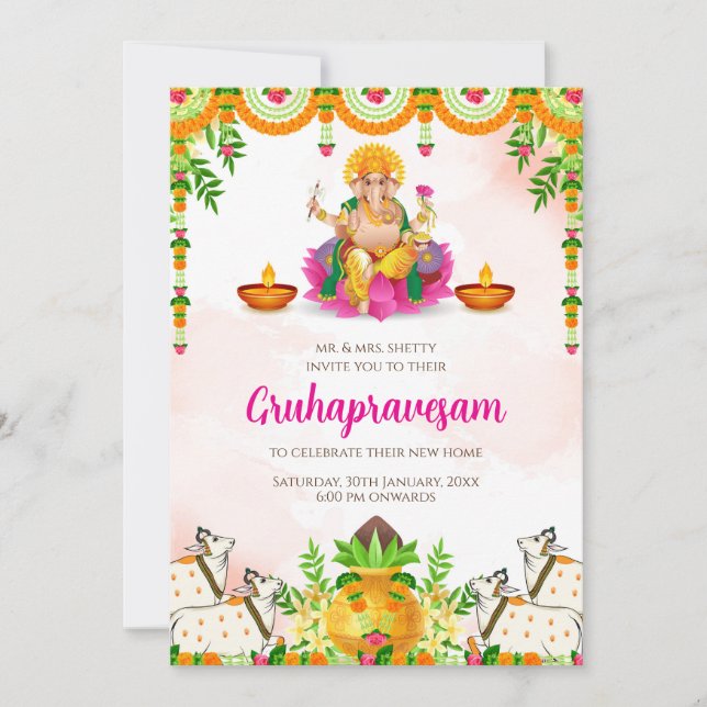Gruhapravesam invite Indian Housewarming invite (Front)