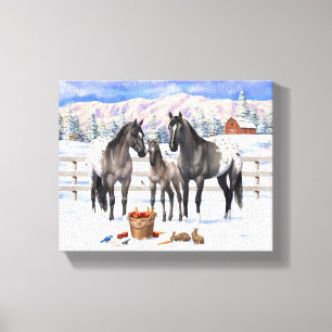 Grulla Grey Appaloosa Horses On A Farm In Snow Canvas Print