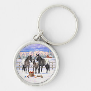 Grulla Grey Appaloosa Horses On A Farm In Snow Key Ring