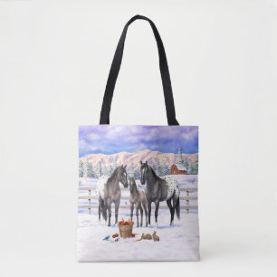 Grulla Grey Appaloosa Horses On A Farm In Snow Tote Bag