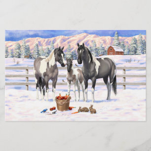Grulla Pinto Grey Paint Horses on a Winter Farm