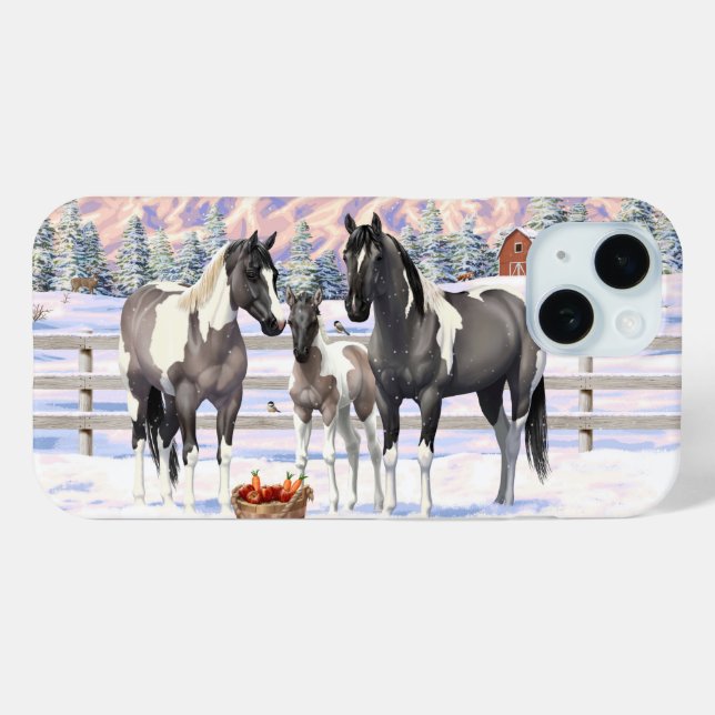 Grulla Pinto Grey Paint Horses on a Winter Farm Case-Mate iPhone Case (Back (Horizontal))