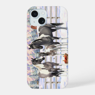 Grulla Pinto Grey Paint Horses on a Winter Farm iPhone 15 Case