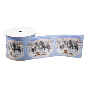 Grulla Pinto Grey Paint Horses on a Winter Farm Satin Ribbon