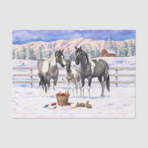 Grulla Pinto Grey Paint Horses on a Winter Farm Tissue Paper