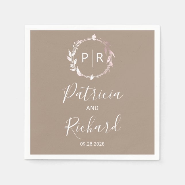 Grullo faux foil Monogram Wedding Napkins (Front)
