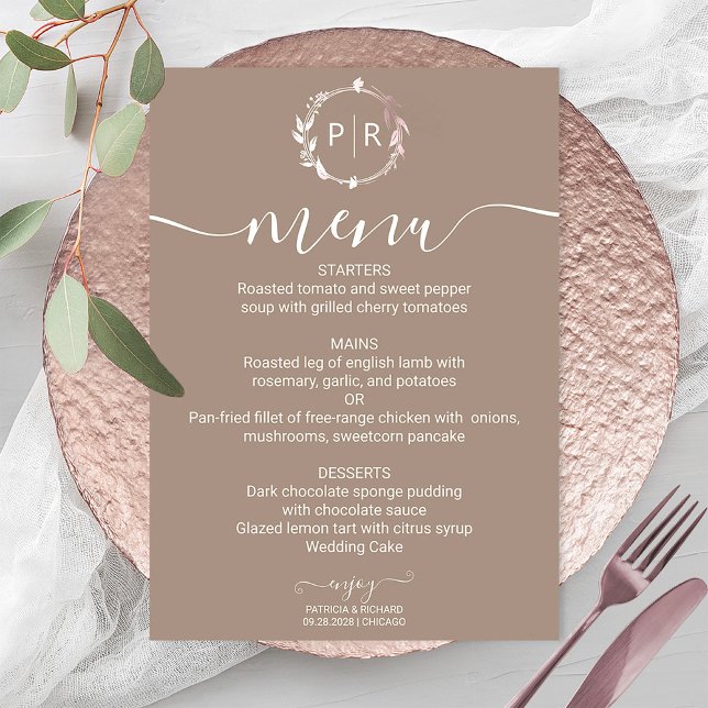 Grullo Monogram Photo Wedding Menu Card (Creator Uploaded)