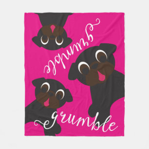 Grumble, Grumble Black Pug Fleece Blanket Hot Pink