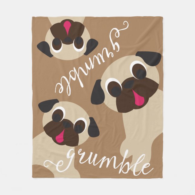 Grumble, Grumble Fawn Pug Lt Brown Fleece Blanket (Front)