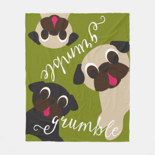 Grumble, Grumble Pug Light Moss Fleece Blanket