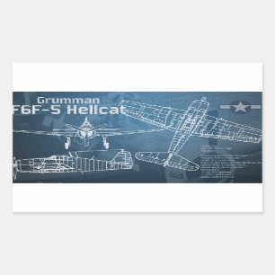 Grumman F6F Hellcat Blueprint Rectangular Sticker